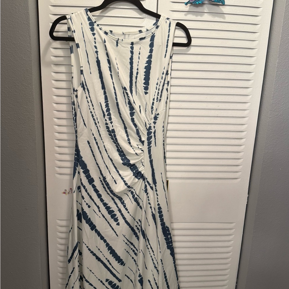 SHEIN Blue and White Striped Midi Dress
